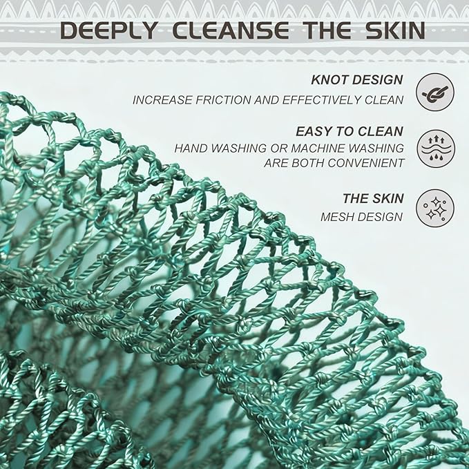 SPMKTBOZAI African Net Sponge Authentic, Loofah Exfoliating Body Scrubber Bath Sponge, African Exfoliating Net Sponge Back Scrubber Washcloth for Shower, Body Care Bathing Accessories (Mint Green)