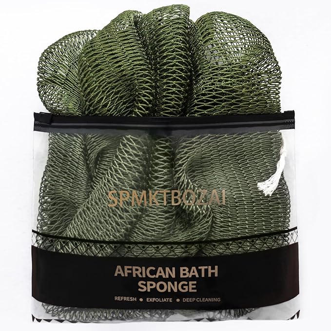 SPMKTBOZAI African Net Sponge Authentic, Loofah Exfoliating Body Scrubber Bath Sponge, African Exfoliating Net Sponge Back Scrubber Washcloth for Shower, Body Care Bathing Accessories (Olive Green)