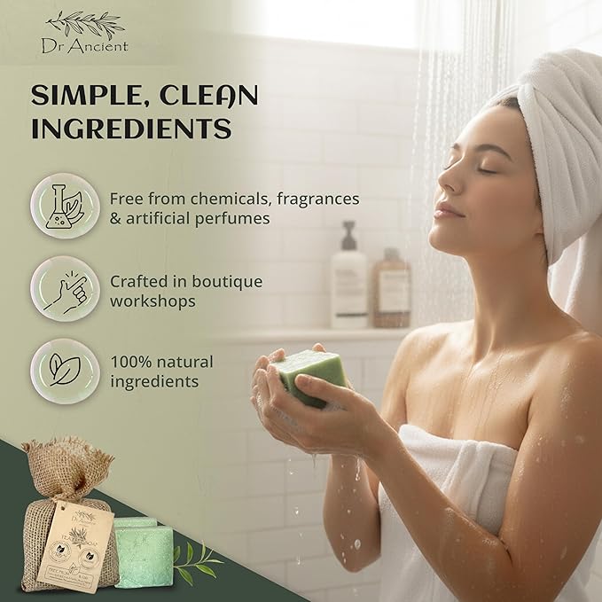 Dr.Ancient Tea Tree Soap Bar, Organic Soap Bars Handcrafted the Traditional Way, Natural Chemical-Free, Vegan, Used for Face and Body, Deep Cleansing, and Nourishing Daily Skin