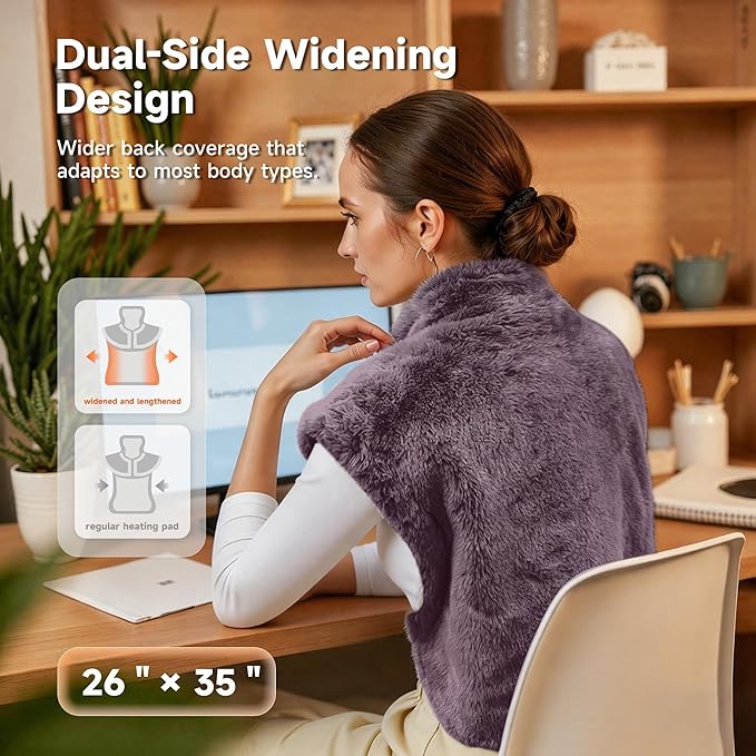 GOTCOZY Wareable Heating Pad for Back Pain Relief, 26"x35" Electric Heat Pad with Neck and Shoulder，6 Heat Settings & 1-3H Auto Shut Off, Machine Washable, Gifts for Women, Men, Mom, Dad (Wine Red)