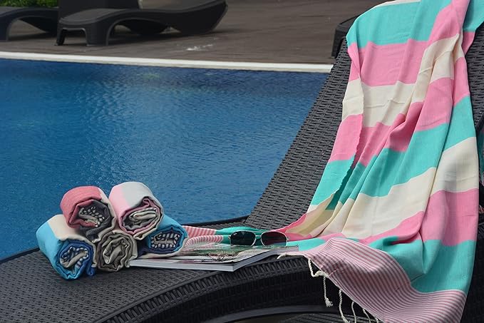 Turkish Beach Towel Peshtemal Blanket - %100 Cotton Pestemal Towel for Bath, Gym, Pool, Spa and Sauna, Set of 6 by Ali