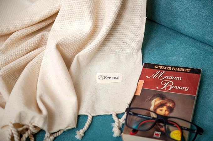 Bersuse 100% Cotton Ventura XL Throw Blanket for Couch - 100% Cotton - 60x90 Inches, Ivory