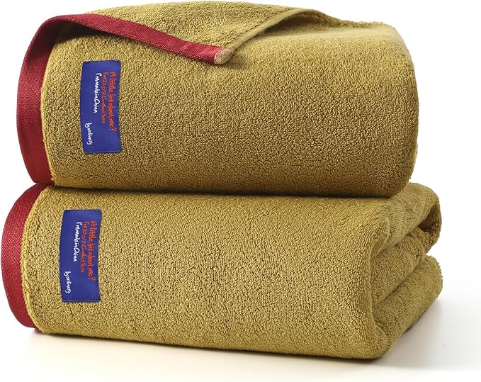 REDKISS 100% Cotton 2 Pack Luxury Bath Towels 27 x 54 Inches, Oversized Bath Towel Set, 600 GSM Ultra Soft Highly Absorbent Quick Drying Towels for Bathroom, Gym, Spa, Hotel, Mustard Yellow