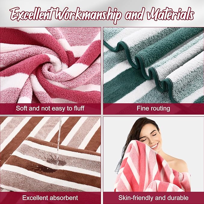 SmoothNovelty 18 Pack Microfiber Bath Towels Bulk 27'' x 60'' Oversized Size Bath Towel Highly Absorbent Extra Large Soft Drying for Beach Shower Summer Salon Sport Gym Party (Stripes,Neutral)