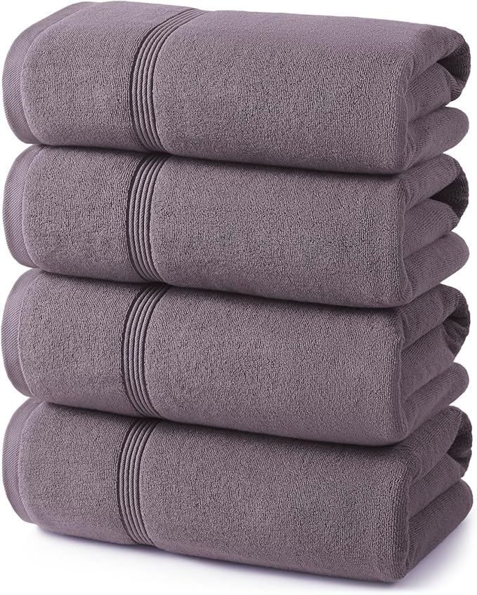 ecolook Bath Towels Set of 4,100% Cotton,27 x 55 Inches,Quick-Drying & Absorbent,Soft,Lightweight Towels for Bathroom,Shower,Spa, Gym & Hotel,Purple