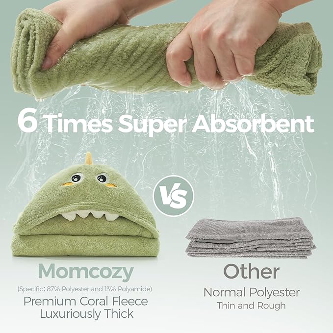 Momcozy Baby Bath Towels with Visualize Health Label - Ultra Soft & Absorbent Coral Fleece Hooded Towels for Newborn, Infant, Toddler (0-36 Months) Bath Essentials (Large Size,2 Pack)
