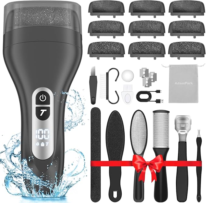 Electric Callus Remover for Feet,Professional Pedicure Kit Rechargeable Foot File Hard Skin Remover for Cracked Heels &Dead Skin,with 9 Roller Heads 2 Speed (Black DR)