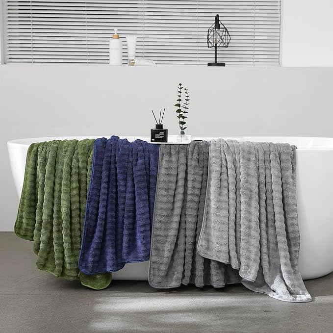 KBY Bath Towels Set 6 Piece 40x80 Inches，2 Extra Large Bath Sheets 2 Hand Towels 2 Washcloths，Highly Absorbent Quick Dry Microfiber,Ultra Soft Towel Set for Bathroom，Spa，Gym， Hotel(Gray