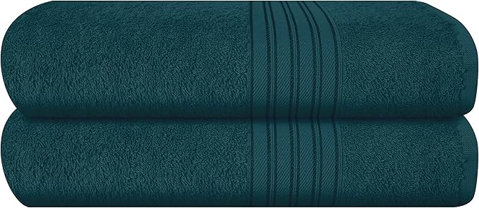 BOUTIQUO 100% Cotton 2 Pack Bath Towel Set 28x55 inches, Eco-Friendly Large Bath Towels, Compact Quickdry Lightweight Soft & Highly Absorbent Bath Towel, Ideal for Everyday Gym Travel Camp Pool - Teal
