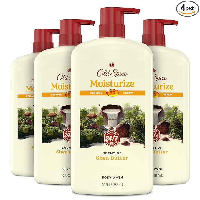 Old Spice Cleansing Body Wash for Men, 24/7 Shower Fresh with Lasting Scent, Restore & Renew, Gentle on Skin, Vitamin B3, Moisturize with Shea Butter Scent, 30 oz (Pack of 4)