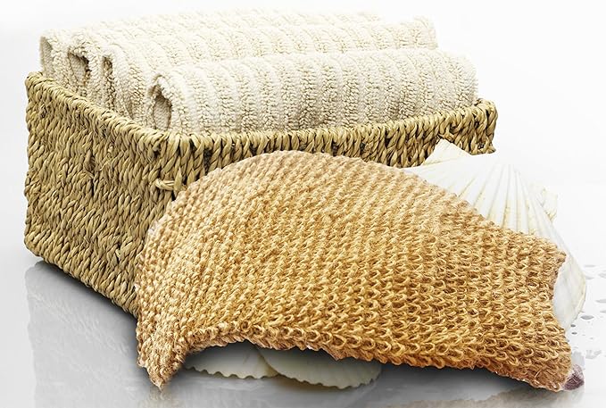 (4 Pack) Natural Exfoliating Hemp Bath Mitt Shower Gloves Loofah Washcloth Sponge Machine Washable Body Scrubber (ROUGHER Hemp)