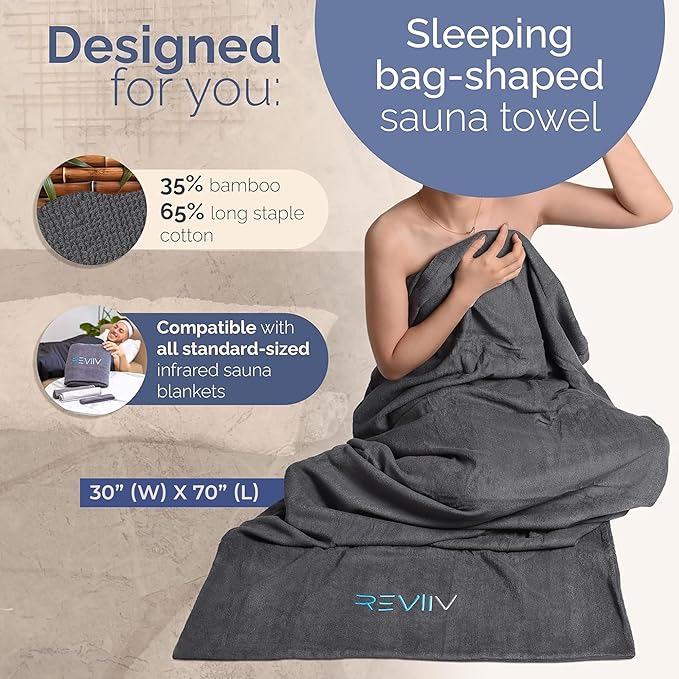 Sauna Blanket Insert Towel Kit - 3 Pcs Luxuriously Soft & Absorbent Sauna Towel Sack with Microfiber Face Cloth & Headband - Accessories for Infrared Blanket Simplified Cleanup - 70" x 30"