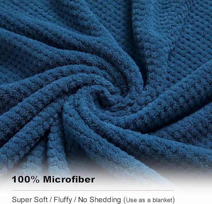 8-Piece Navy Bath Towel Set, 2 Extra Large Bath Towel Sheets, 2 Hand Towels and 4 Washcloths - Highly Absorbent Quick Dry Microfiber,Ultra Soft Towel Set for Bathroom, Waffle Weave Design, Pack of 8
