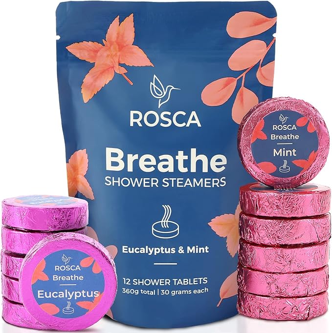ROSCA Eucalyptus & Mint Shower Steamers - 12 Aromatherapy Shower Steamer with Essential Oils - Stress Relief Fizzies - Mothers Day Gifts, Relaxation Birthday Gifts for Women and Men