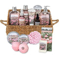Aqua Elegante Bath Spa Gift Set - 15 Piece Premium Basket with Wash, Bubble Bath, Lotion, Salts, Body Scrub, Towel, Shower Puff, Bathbombs, Reusable Basket, Gifts for Women - Rose Oil & Peony