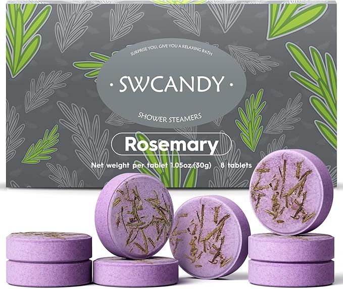 SWCANDY Shower Steamers Aromatherapy Birthday Gifts for Women Travel Essentials, 8 Pcs Rosemary, Bath Bombs Shower Bombs with Natural Essential Oils, Relaxation Home SPA