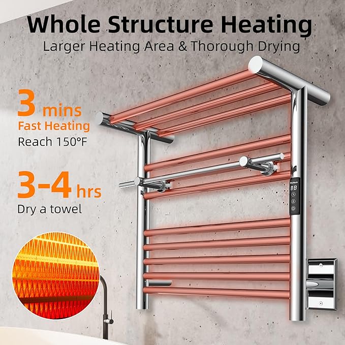 P&Dlusir Heated Towel Warmer with Top Shelf, Heated Towel Rack for Bathroom, H 19.69" x W 19.69", Wall Mounted Towel Warmer Rack, Hard-Wired/Plug-in, Polished
