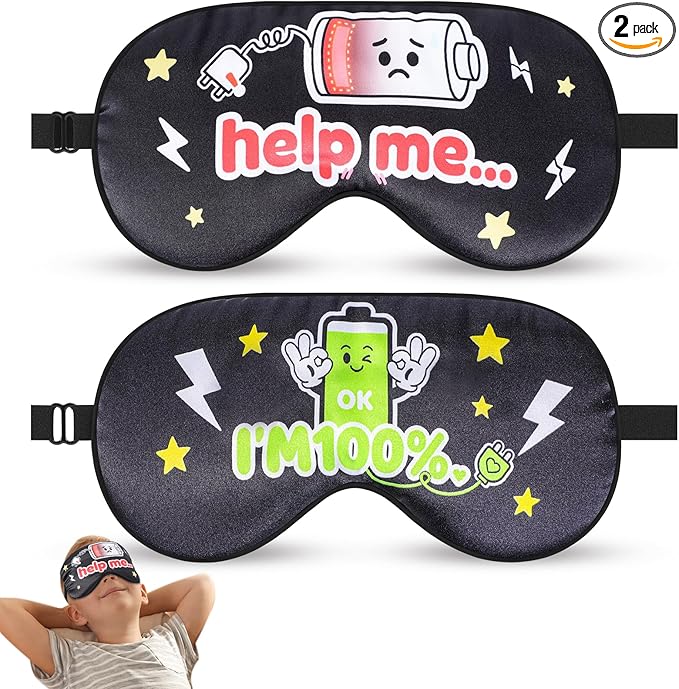 2 Pcs Boys Sleep Eye Mask, Guys Blackout Sleeping Silk Mask for Kids Adult Children's Travel Eye Mask Eye Cover Blindfold for Game (2 Pcs Battery Mask - Style 8)
