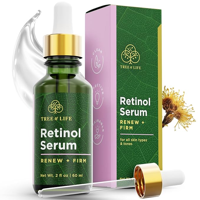 Tree of Life Beauty Retinol Serum, Skin Smoothing Face Oil for Dark and Age Spots and Fine Lines, Facial Serums for Dry and Sensitive Skin Care with Hyaluronic Acid for Soft Smooth Skin, 2 Fl Oz