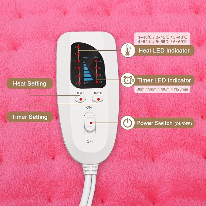 Deepsoon Heating Pad,Electric Heating Pads for Back,Neck,Moist Heating Pad for Abdomen Shoulder Knee Legs,Dry/Moist Heat&Auto Shut Off,Mother's Day Birthday for Men and Women,Fuchsia,24x20 Inch
