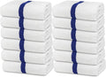 Avalon Towels 100% Cotton Pool Towels White Beach Towels Blue Stripe Pack of 12 (22x44 Inches) - Quick Drying, Highly Absorbent & Lightweight for Commercial Use for Hotels, Motels, Beaches & Poolside