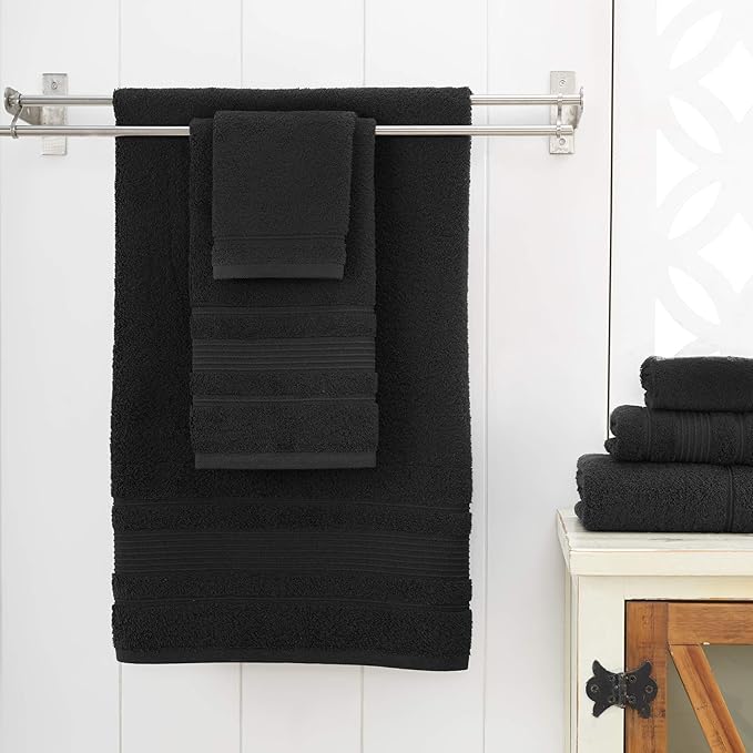 Personalize Your Towels with Custom Embroidery: Names, Monograms, and Initials. Perfect For Kids, Adults, Pool, Travel, Gifts, 3-Piece Towel Set; 1 Bath Towel, 1 Hand Towel, and 1 Wash Cloth - Black