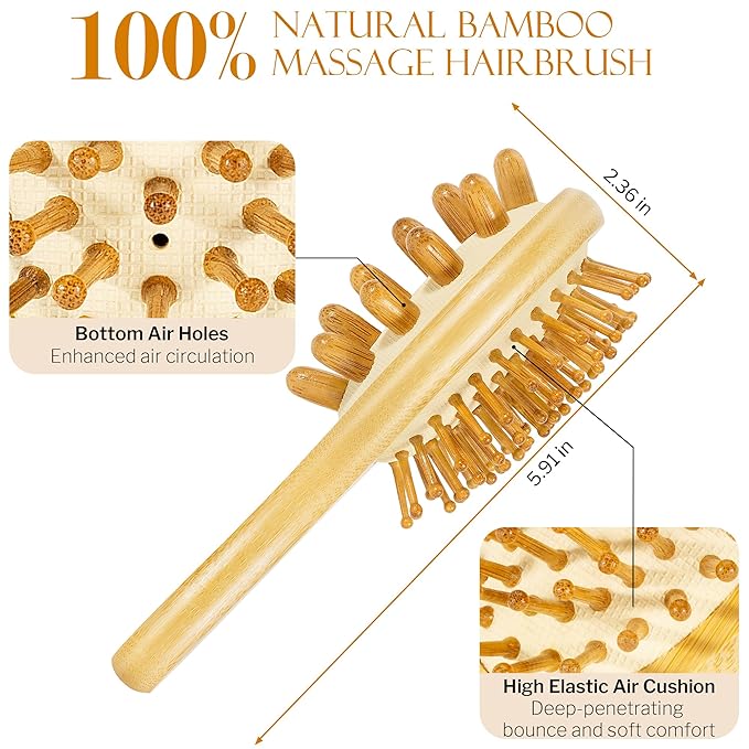 STYLEMATE 2-in-1 Mini Bamboo Hair Brush for Women Kids, Small Scalp Massager Hair Growth, Natural Wooden Detangling Toddler Brush and Massaging Scalp