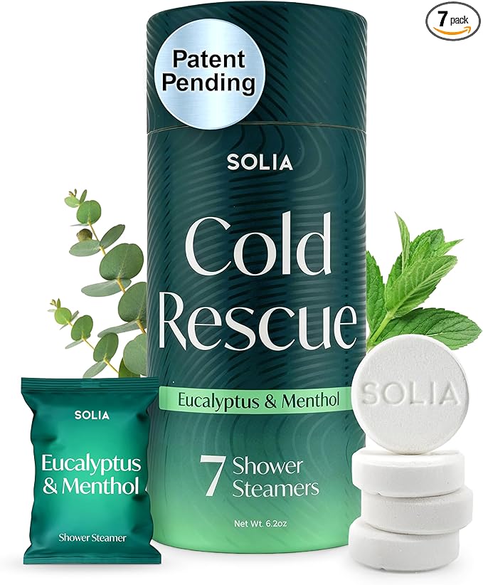 Solia Shower Steamers Eucalyptus and Menthol 7-Pack - Patent-Pending - Real Essential Oil Eucalyptus Shower Bombs Gift Set, Menthol Tablets, Spa Steamers Aromatherapy Selfcare Bath Gifts for Women