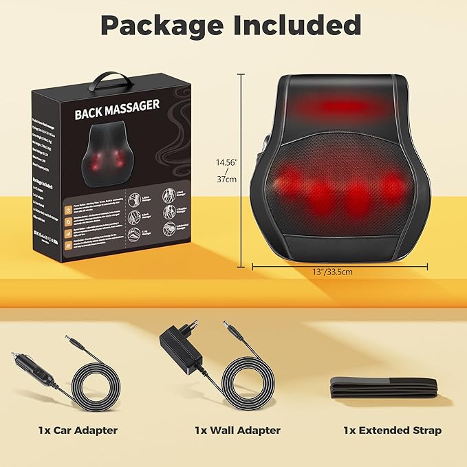Brelley Neck and Back Massager for Pain Relief Deep Tissue with Heat, Shiatsu Shoulder Massager with Bi-Directional Rotating Head for Neck, Back, Shoulders, and Legs