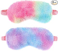 2 Pack Plush Sleeping Eye Mask Soft Plush Eye Mask Fuffy Eye Cover Comfortable Sleep Mask Blindfold Rainbow Faux Fur Eye Shade for Women, Men and Kids Travel Nap Sleeping