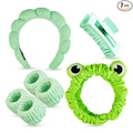 7 Pcs Spa Set, Facial Spa Headband and Wristband Set, Skincare Headband, College Style Girl Gift, Hair Accessories for Women and Girls (Green) ﻿