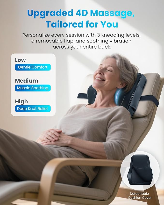COMFIER Cordless Shiatsu Neck Back Massager with Heat 3D Roller & 8 Nodes Deep Kneading,Portable Massager for Neck Pain Relief with Detachable Flap,Perfect for Office,Chair,Home,Mothers Day Gift