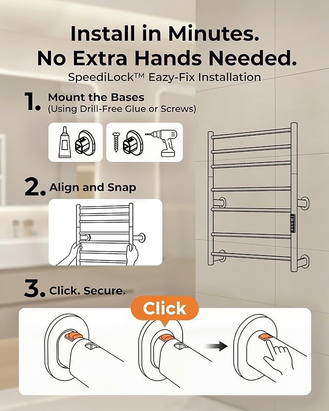 Foldable Heated Towel Rack, Dual-Zone Electric Towel Warmer Rack with Timer, GFCI Plug-in or Hardwired, Wall-Mounted, Drill-Free Installation, Twilight Grey, CA3-700X550-Standard-TG