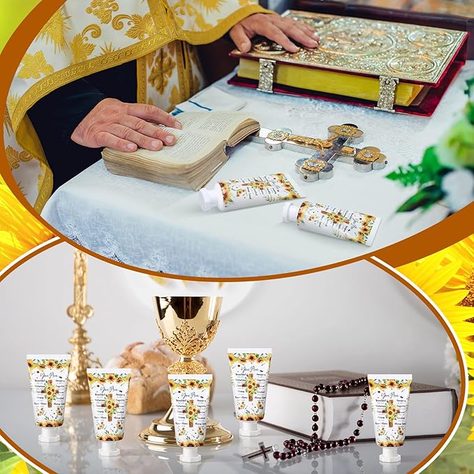 50 Pack Christian Hand Lotion Bulk Gifts for Women Mother's Day Gifts Bible Mini Travel Hand Lotion for Women Church Appreciation(Sunflower)