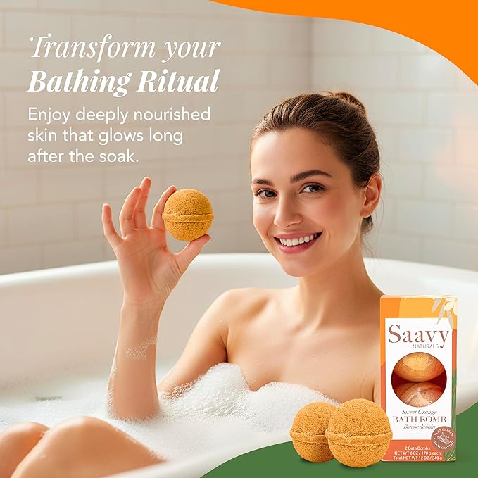 Saavy Naturals Bath Bombs – Relaxing Foaming Fizz Bubbles, Organic Bath Bombs for Women and Kids with Jojoba Oil - Gentle for Sensitive Skin - Made in USA - Sweet Orange (1 Pack) - 12 oz