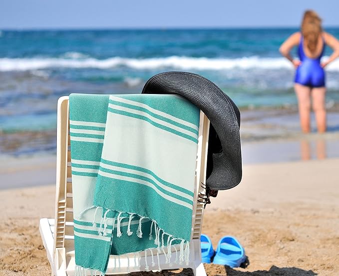 Goroly Home Cotton Beach Towel, Thin Camping Towel, Sand Free Beach Towel for Travel, Sand Proof Towel for Beach, Bathroom, Spa (Sea Green) - 36x71 Inch