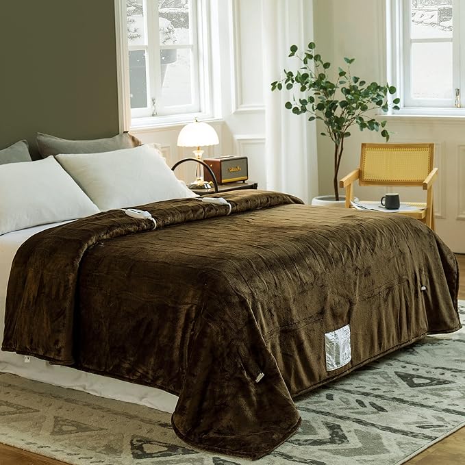JET'S HOME Heated Blanket King 100"x90" - ETL&FCC Certified Flannel Electric Blanket Machine Washable Heating Blanket with 4 Heating Levels 10 Hours Auto-Off Overheating Protection (Pinecone)
