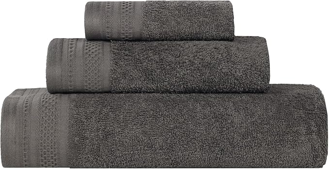 Superior Honeycomb Cotton Medium Weight Towels, for Guest Bath, Master Bathroom, Shower, Quick Dry, Adults, Home Essentials, Textured Waffle Border, Assorted Towel Set, 3 Piece Towel Set, Gunmetal