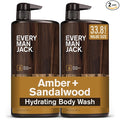 Every Man Jack Nourishing Amber + Sandalwood Mens Body Wash for All Skin Types - Cleanse, Nourish, and Hydrate Skin with Naturally Derived Coconut, Glycerin - 33.8 fl oz - 2 Bottles