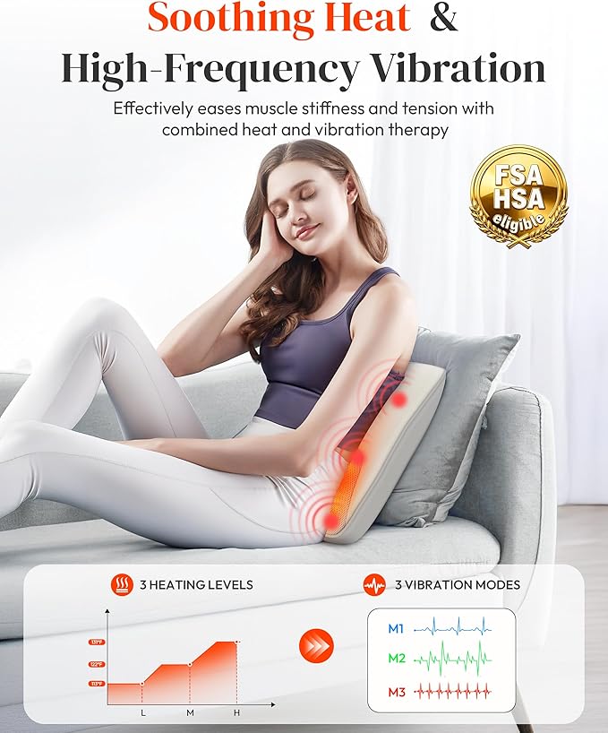 Heycool Shiatsu Back and Neck Massager with Heat, FSA Eligible HSA Mothers Day Gifts for Mom, Deep Tissue Back Massager for Pain Relief, Massage Pillow with Vibration for Neck Shoulder