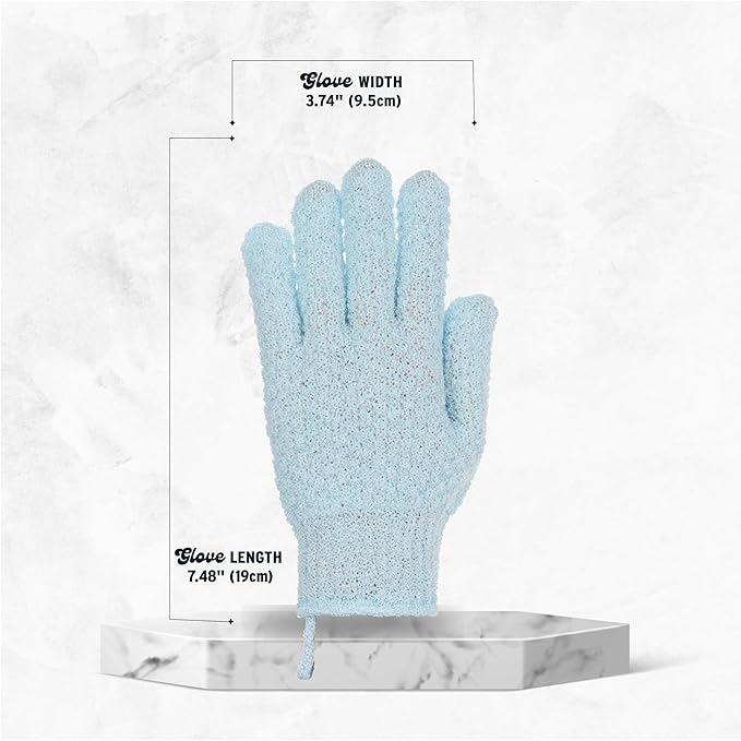 4 Pairs Exfoliating Gloves, 100% Nylon, Dual Texture Body Scrub for Spa, Massage & Dead Skin Removal, Multi-Color Shower Bath Accessories (Light Blue/Periwinkle)