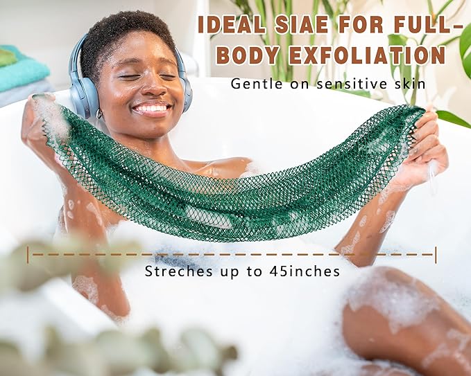 2 Pack African Net Sponge Exfoliating Body Scrubber Bath Sponge for Daily Use (Champange+Dark Green)