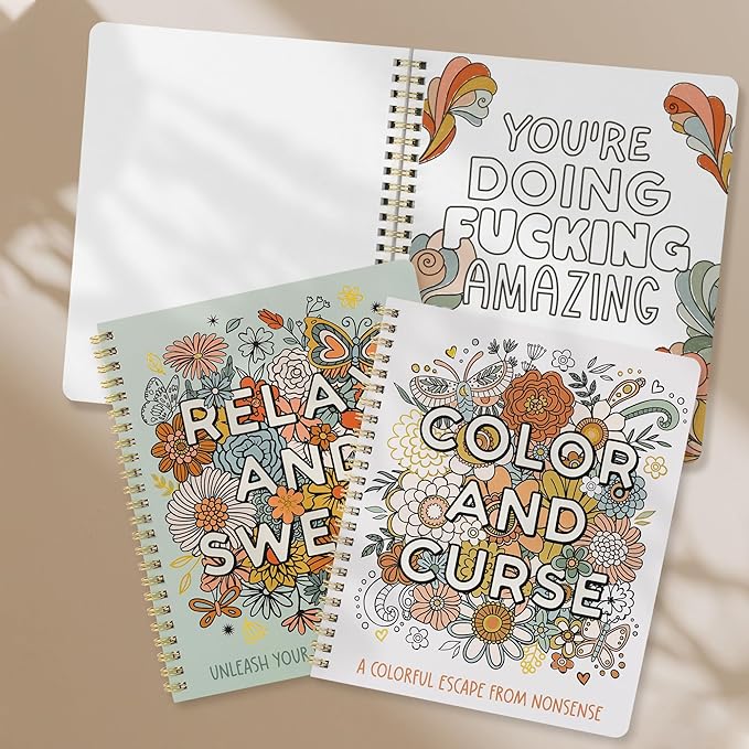 Beautiful Coloring Book Set of 2 for Adult Relaxation - Funny Coloring Books with Floral Designs for a lot of Laughs - The Perfect Stress-Relieving Gift for Women