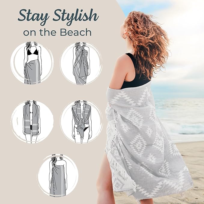 Premium 100% Cotton Turkish Towel – Vintage Light Grey, 35”x 67” – Quick Dry Beach Towel, Sand-Free, Lightweight – Ideal for Pool, Travel, and Everyday Use - Beach Accessories Must Haves