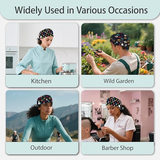 2 Pcs Working Cap with Sweatband for Women Men, Adjustable Cleaning Working Hats, Nurse Surgical Caps