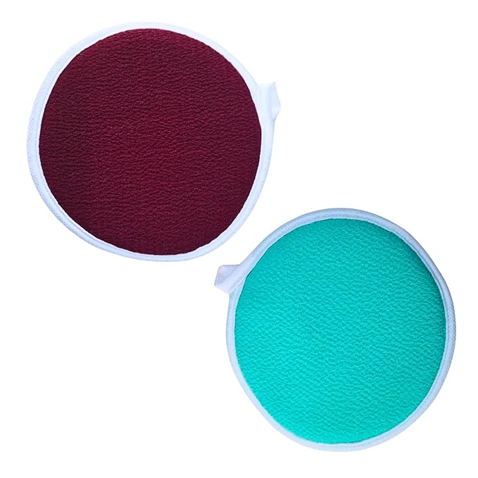 Moroccan Exfoliating Kessa Glove - Traditional Beauty Essential for Deep Skin Cleansing, Skin Exfoliation & Dead Skin Removal (set of 2 facial (garnet/light green))