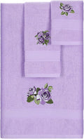 3 Pcs Rustic Purple Roses Bathroom Towel Set Farmhouse Embroidered Purple Roses Towels Vintage Decorative 100% Cotton Bath Towel Highly Absorbent Elegant Summer Decor Set for Bathroom