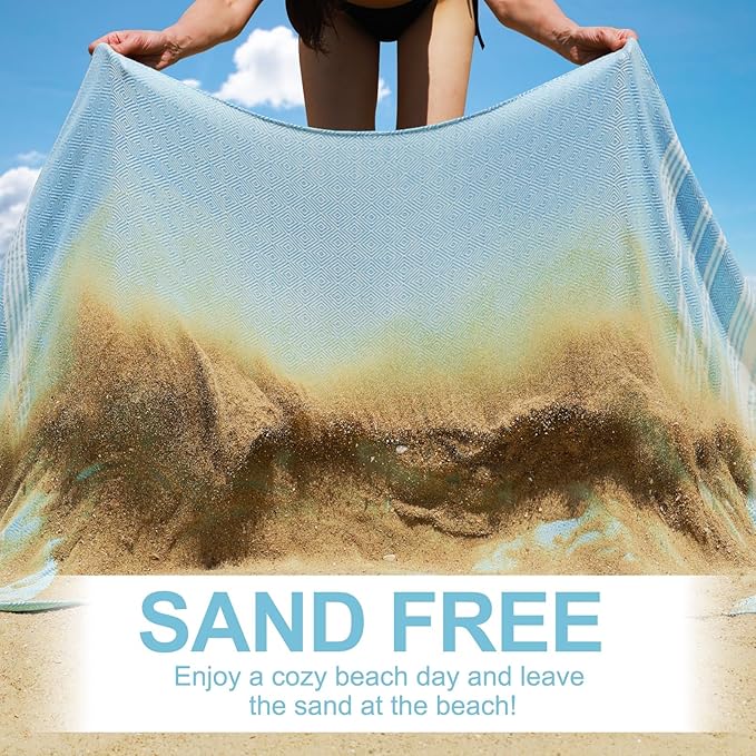 Genovega 6 Oversized Turkish Beach Bath Towel Set Bulk 74"x38" Extra Large Sand Free Quick Dry Swimming Camping Pool Clearance Towels Blanket Essentials Adult Multi LightBlue Rhombus