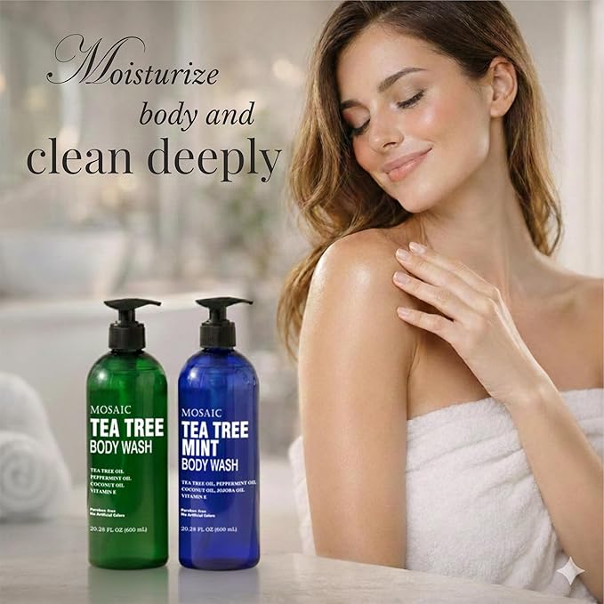 AnatoliaDaphne Tea Tree Body Wash and Shower Gel with Vitamin E for Jock Itch, Eczema, Ringworm, Body Odor, Body Wash Women & Men with Added Body Oils,LARGE 20.2 FL Oz Bottle (Tea Tree, Pack of 2)