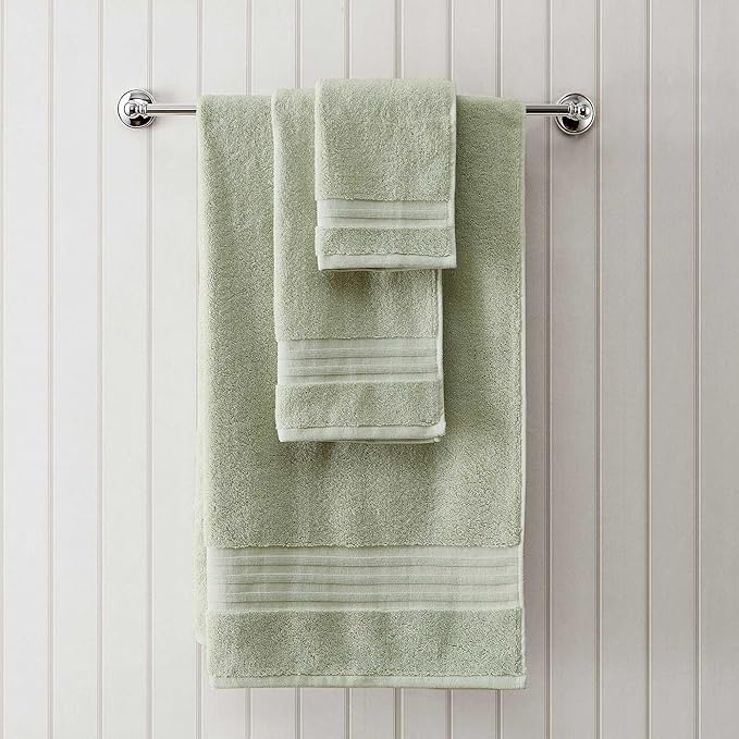 Martha Stewart - Bath Towels, Soft & Absorbent 100% Cotton Towels, Plush 700 GSM, 6-Piece Bathroom Towel Set with Textured Dobby Weave (Skyland Manor Green)
